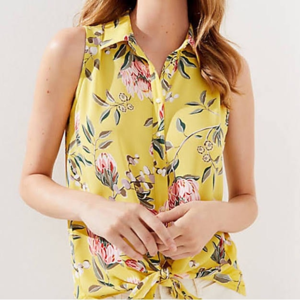 LOFT Women’s Floral Mixed Media Button Down Shell